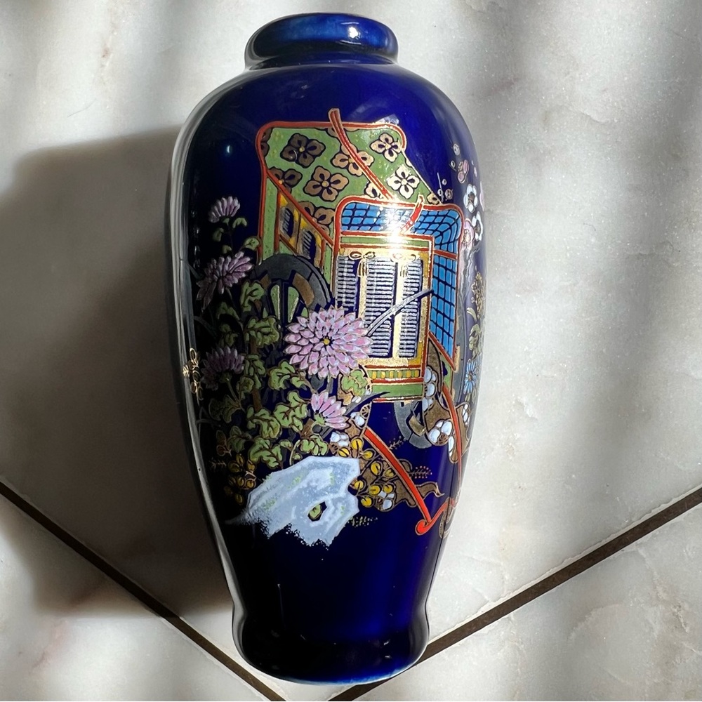 Vintage ASIAN CHINOISERIE Botanical FINE Floral BUD VASE Made in Japan - Picture 10 of 12